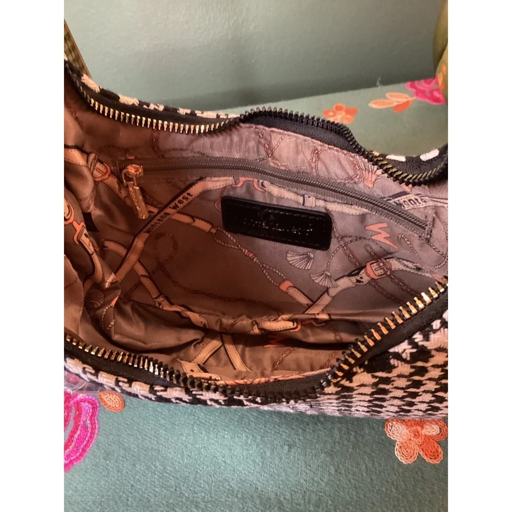 Montana West Hobo Bag Small Black‎ White Houndstooth NWT